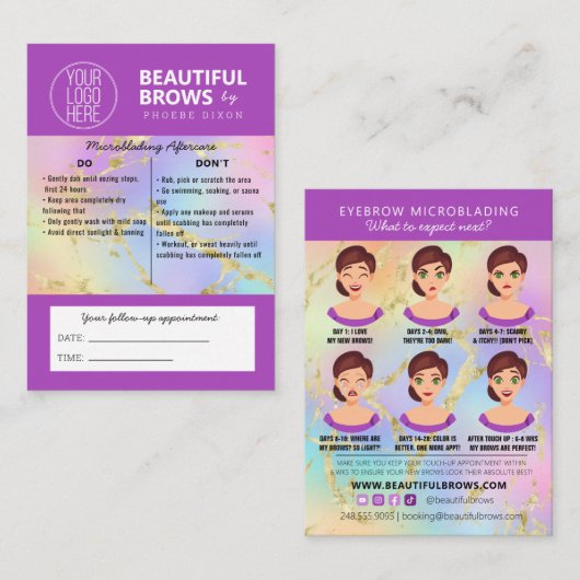 Brow Microblading Aftercare & Appointmarmer Visitekaartje (Voorkant / Achterkant)