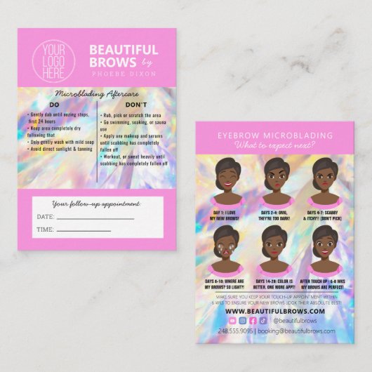 Brow Microblading Aftercare Crystal Holographic Bu Visitekaartje (Voorkant / Achterkant)