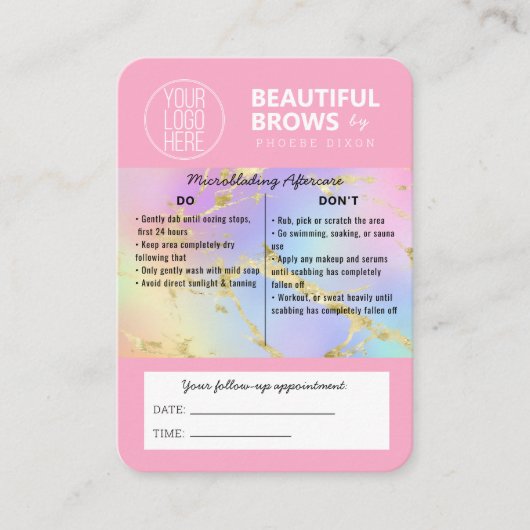 Brow Microblading Instructions Care & Apps Visitekaartje (Voorkant)