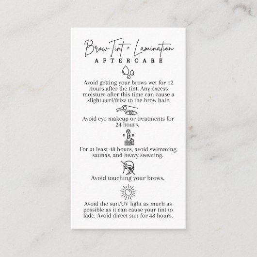 Brow Tint + Lamineren Nazorg Kaarten Visitekaartje (Voorkant)