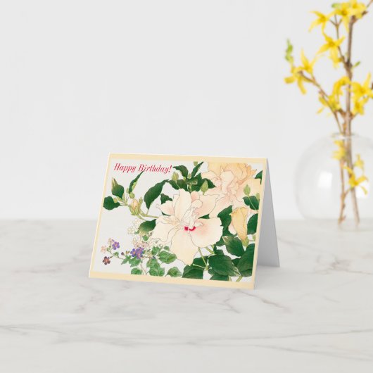 Browallia en ibiscus flower kaart (Gele Bloem)