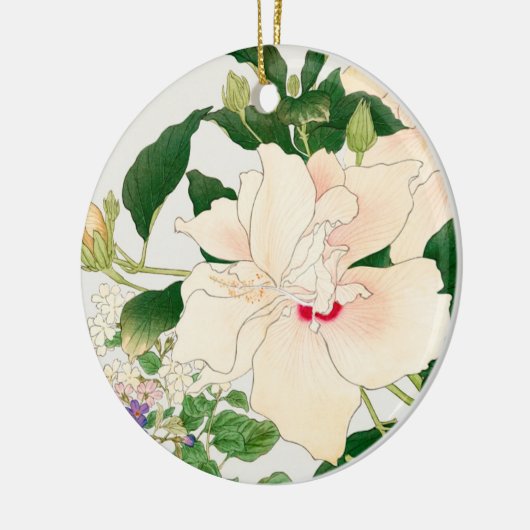 Browallia & Hibiscus Flowers - Japans houtblok, Keramisch Ornament (Links)