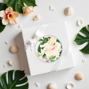 Browallia & Hibiscus Flowers - Japans houtblok Ronde Sticker