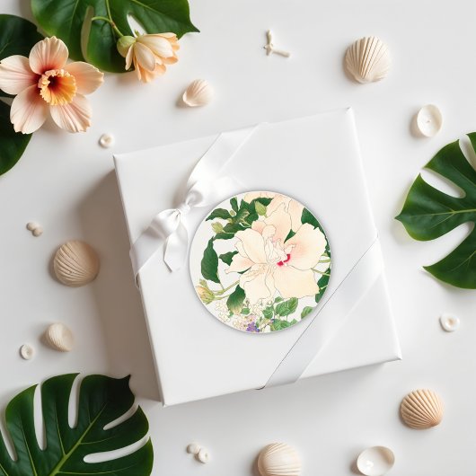 Browallia & Hibiscus Flowers - Japans houtblok Ronde Sticker