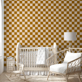Brown and beige checkerboard pattern behang