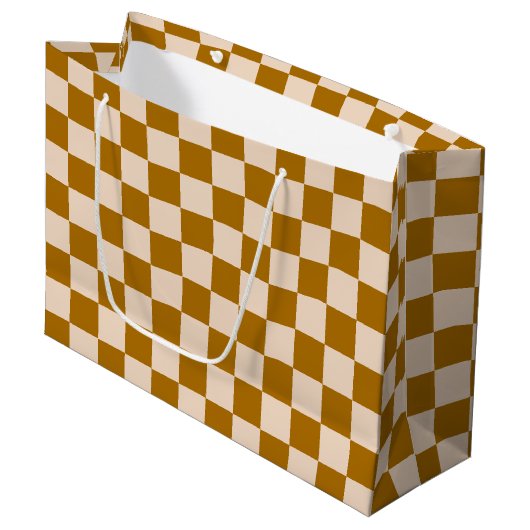 Brown and beige checkerboard pattern groot cadeauzakje (Voorkant Gekanteld)