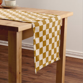 Brown and beige checkerboard pattern korte tafelloper