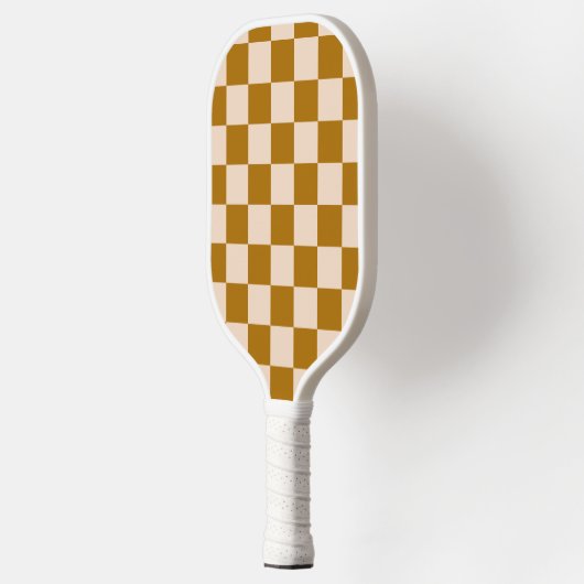 Brown and beige checkerboard pattern pickleball paddle (Links)