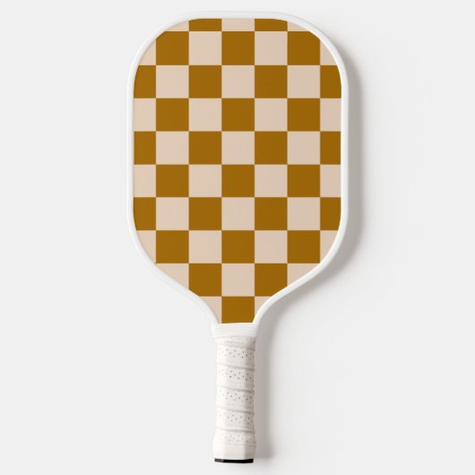 Brown and beige checkerboard pattern pickleball paddle (Achterkant)
