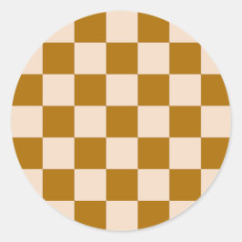 Brown and beige checkerboard pattern ronde sticker