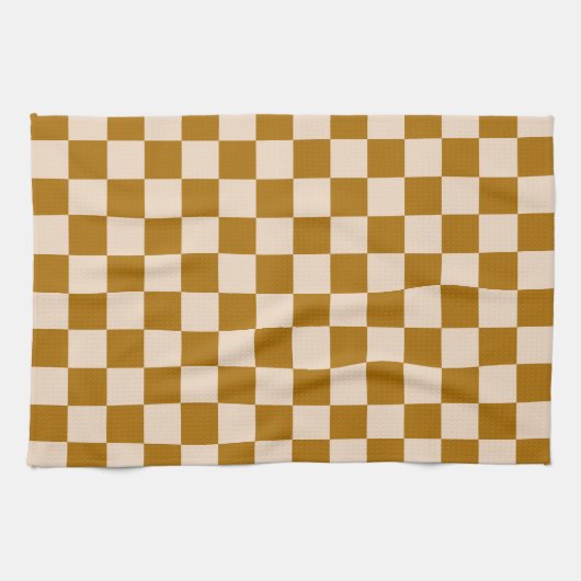 Brown and beige checkerboard pattern theedoek (Horizontaal)