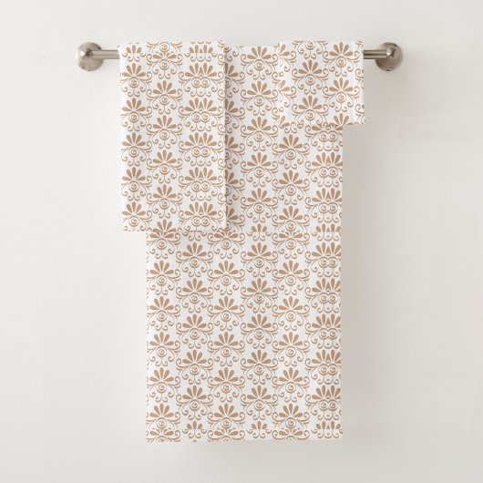 brown and beige floral patterns bad handdoek