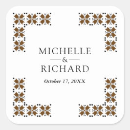 Brown and Black Ukrainian Embroidery Wedding Vierkante Sticker