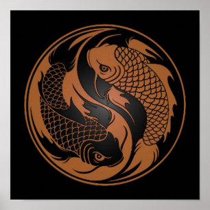 Brown and Black Yin Yang Koi Fish Poster