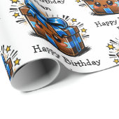 Brown and Blue Personalized Happy Birthday Cadeaupapier (Rol Hoek)
