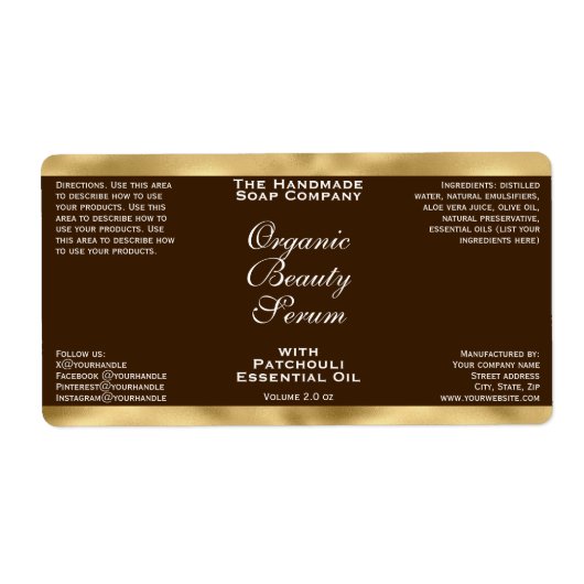 Brown and Gold Cosmetics Dropper Bottle Label (Voorkant)