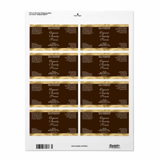 Brown and Gold Cosmetics Dropper Bottle Label (Full Sheet)
