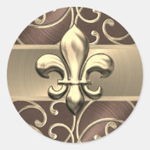 Brown and Gold Filigree Swirls Fleur de Lis