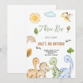 Brown And Green Dinosaur Three Rex 3rd Birthday  Kaart (Voorkant / Achterkant)