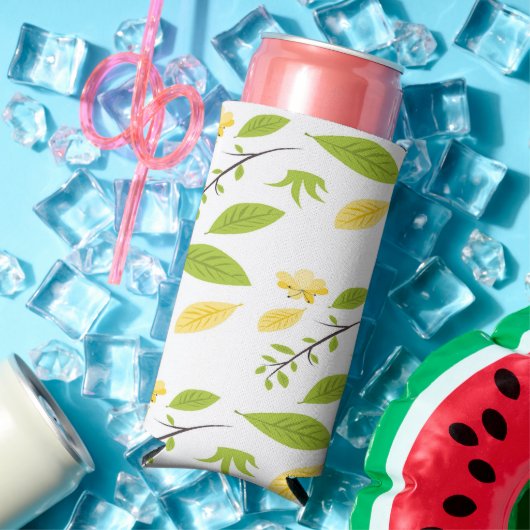 Brown and green leaves on white seltzer blikjeskoeler (Insitu Zomer)