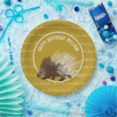 Brown and Mustard Porcupine Birthday Party Papieren Bordje (Feest)