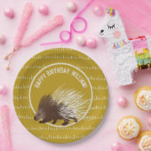 Brown and Mustard Porcupine Birthday Party Papieren Bordje (Feest)