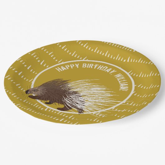 Brown and Mustard Porcupine Birthday Party Papieren Bordje (Gekanteld)
