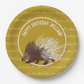 Brown and Mustard Porcupine Birthday Party Papieren Bordje (Voorkant)