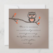 Brown and Oranje Owl Baby shower Invitation Kaart (Achterkant)