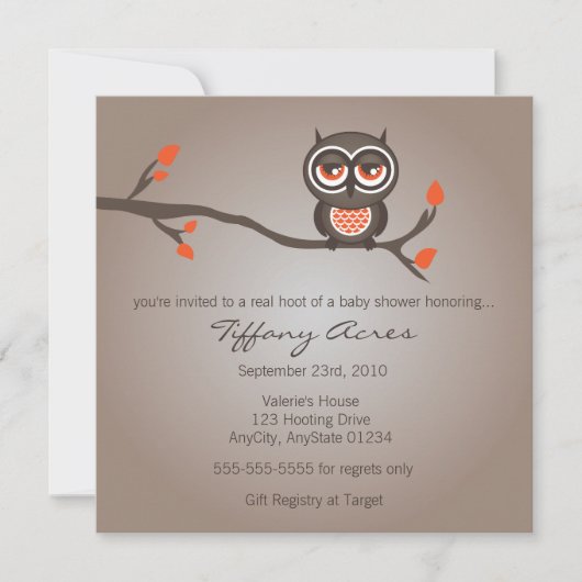 Brown and Oranje Owl Baby shower Invitation Kaart (Voorkant)