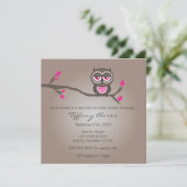 Brown and Pink Owl Baby shower Invitation Kaart (Staand voorkant)