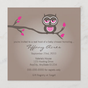 Brown and Pink Owl Baby shower Invitation Kaart