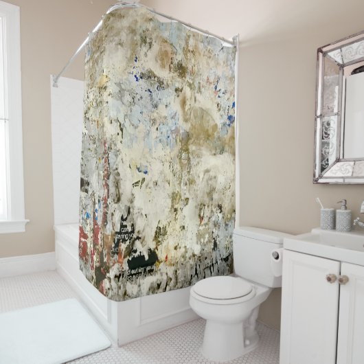 Brown and red wallpaper douchegordijn (In situ)