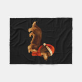 Brown And Tan Christmas Dachshund Santa Hat  Fleece Deken (Voorkant (Horizontaal))