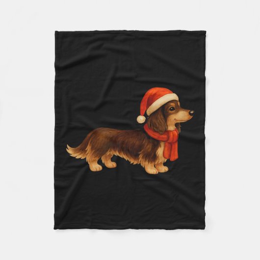 Brown And Tan Christmas Dachshund Santa Hat  Fleece Deken (Voorkant)