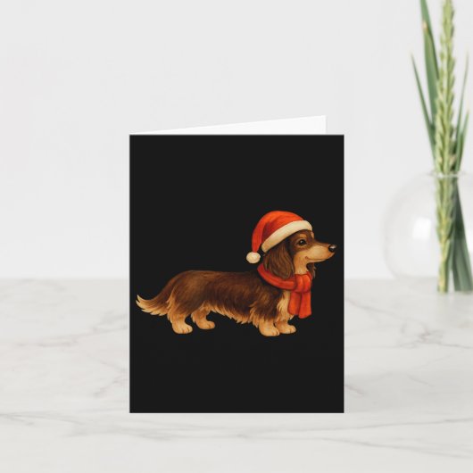 Brown And Tan Christmas Dachshund Santa Hat Kaart (Voorkant)
