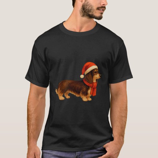 Brown And Tan Christmas Dachshund Santa Hat  T-shirt (Voorkant)