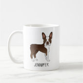 Brown and White Boston Terrier Cartoon Dog & Name Koffiemok (Links)