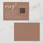 Brown and White Modern Minimalist Wedding QR RSVP Informatiekaartje (Voorkant / Achterkant)