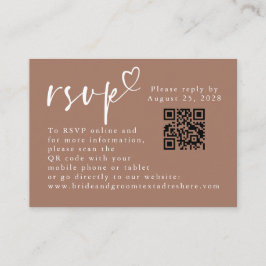 Brown and White Modern Minimalist Wedding QR RSVP Informatiekaartje
