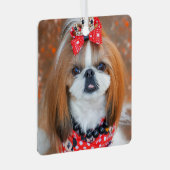 Brown and White Shih Tzu Puppy Dog Metalen Ornament (Voorkant Rechts)