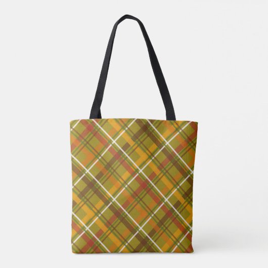 Brown and Yellow Scottish Tartan Plaid Print Tote Bag (Achterkant)