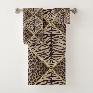Brown Animal Print Towel Set Bad Handdoek
