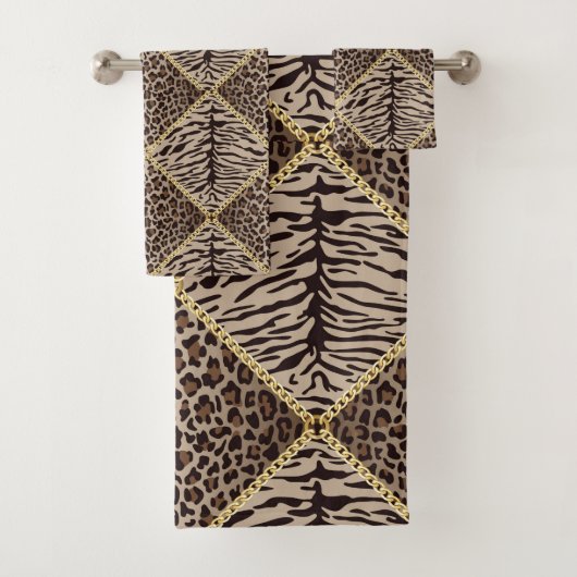 Brown Animal Print Towel Set Bad Handdoek (Insitu)