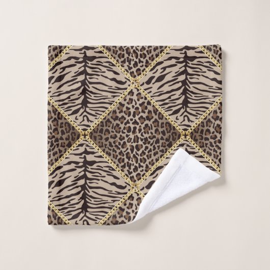 Brown Animal Print Towel Set Bad Handdoek (Wasdoekje)
