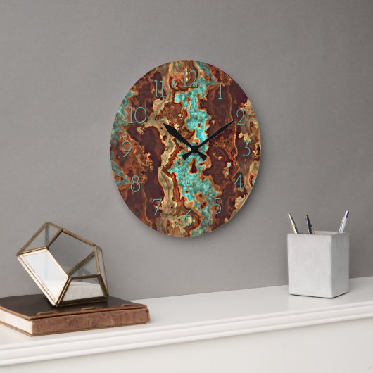 Brown Aqua Blauwgroen Turquoise Green Geode Marble Grote Klok (Kantoor)