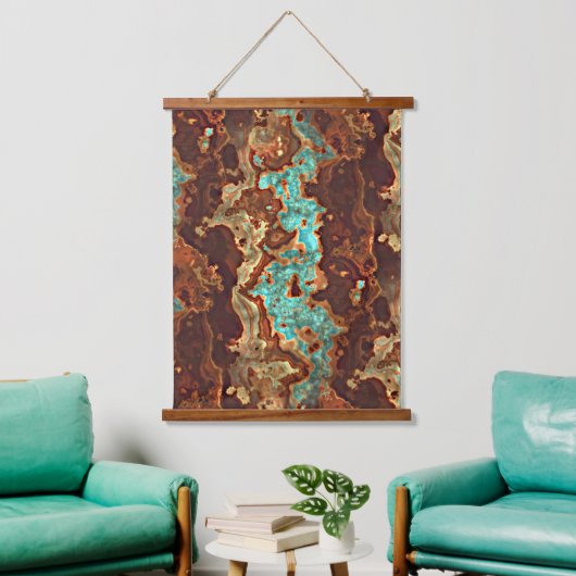 Brown Aqua Blauwgroen Turquoise Green Geode Marble Hangend Wandkleed (Woonkamer)