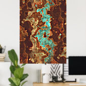 Brown Aqua Blauwgroen Turquoise Green Geode Marble Poster (Thuiskantoor)