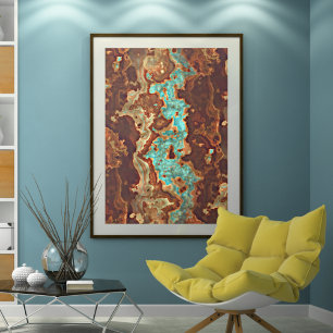 Brown Aqua Blauwgroen Turquoise Green Geode Marble Poster
