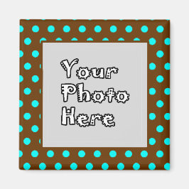 Brown Aqua Polka Dots Photo Lijst Magneet